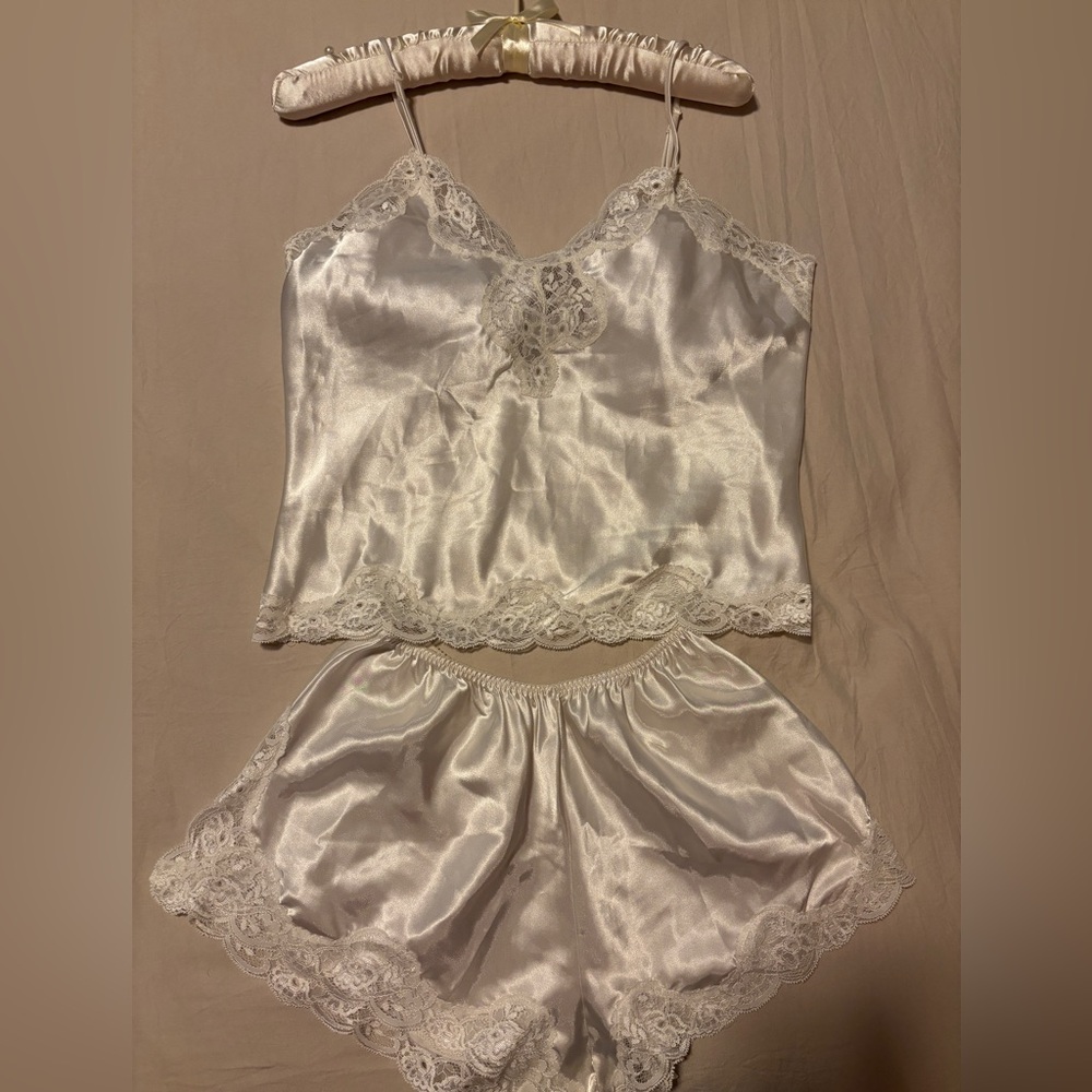 Victoria's Secret White Satin Lace Chemise Set